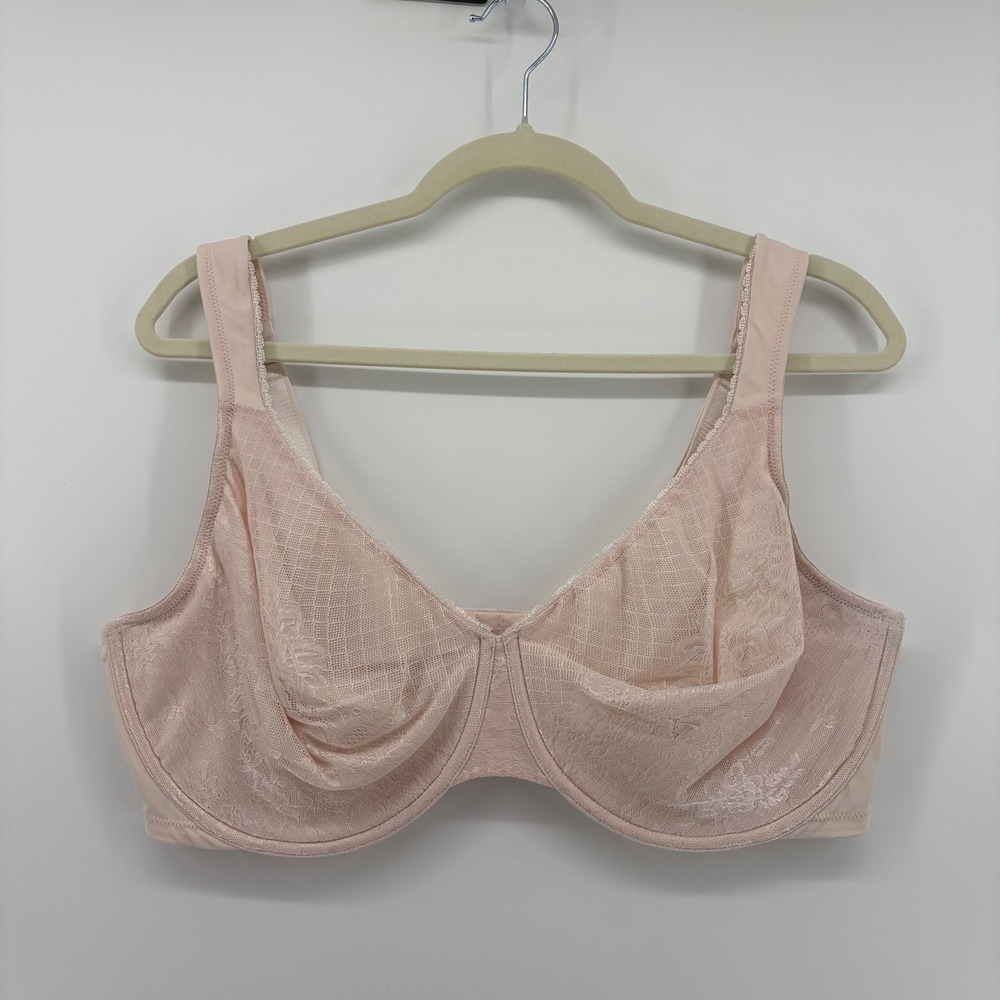 Curvation Womens 44DD Pink Bra Full Coverage Lace Underwire Wide Strap 5304593